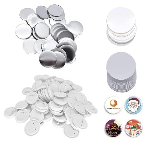 Buttonrohlinge, 100er Set Buttons Selber Machen, Ansteckbuttons Set, DIY Pins Buttons Design EIN Abzeichen, Buttons Selber Machen für Foto Bild (Silber, 50mm) von ZEHOYIC