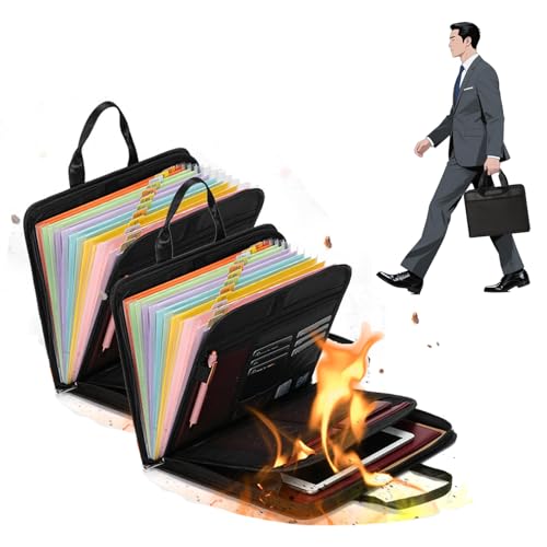 Rushclick Important Document Organiser with Handle, Large Capacity A4 Fireproof Files Folders, Fireproof Expanding File Folder with Zipper and Labels, for Certificate, Passport, Receipt (2) von ZEID