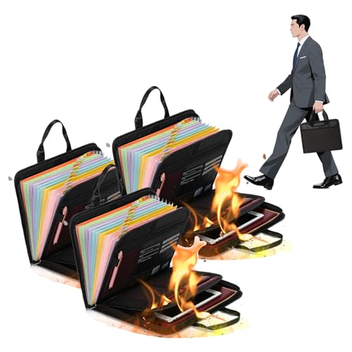 Rushclick Important Document Organiser with Handle, Large Capacity A4 Fireproof Files Folders, Fireproof Expanding File Folder with Zipper and Labels, for Certificate, Passport, Receipt (3) von ZEID