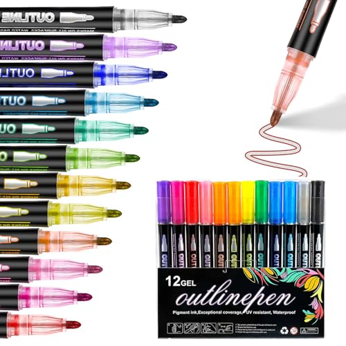ZEID Neattidyly/Objectivew Magische Stifte, Marker Pen for Highlight, Double Line Quick Dry Outline Markers, Outline Pens, Double Line Super Squiggles Metallic Glitter Pens (12 Colors) von ZEID