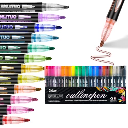 ZEID Neattidyly/Objectivew Magische Stifte, Marker Pen for Highlight, Double Line Quick Dry Outline Markers, Outline Pens, Double Line Super Squiggles Metallic Glitter Pens (24 Colors) von ZEID