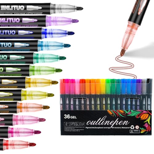 ZEID Neattidyly/Objectivew Magische Stifte, Marker Pen for Highlight, Double Line Quick Dry Outline Markers, Outline Pens, Double Line Super Squiggles Metallic Glitter Pens (36 Colors) von ZEID