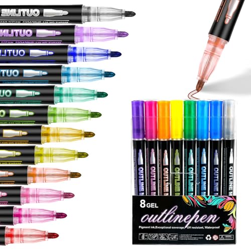ZEID Neattidyly/Objectivew Magische Stifte, Marker Pen for Highlight, Double Line Quick Dry Outline Markers, Outline Pens, Double Line Super Squiggles Metallic Glitter Pens (8 Colors) von ZEID
