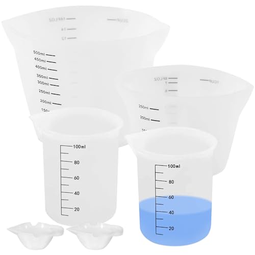 6 Stück Silikon Messbecher, Silikonbecher Epoxidharz Mischbecher mit Skala Clear Mischbecher Epoxidharz Silicone Measuring Cups für Diy Handmade, Basteln, Labor, Küche (10ml/500ml/250ml/100ml) von ZEIEYA