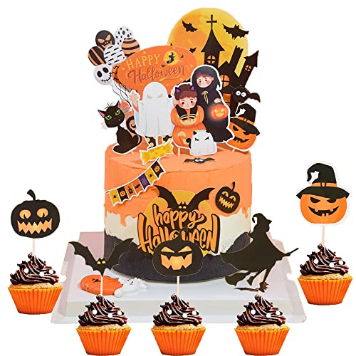 Halloween Kuchenaufsätze, Halloween Cupcake Topper Halloween Kuchendeko, Halloween Picks Halloween Cupcake Topper Picks Geist Dekor für Halloween Party Cupcake Dekorationen (A) von ZELAITE