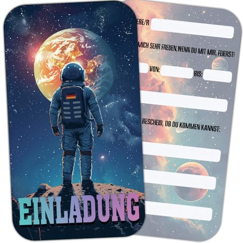 12 Weltraumthema Einladungskarten Kindergeburtstag für Jungs und Mädchen, Geburtstagseinladungen für Kinder inkl. 12 Briefumschläge, Geburtstagseinladungen,Party deko,Einladung Einschulung (A) von ZELAITE