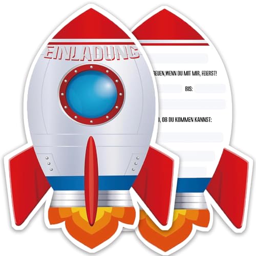 ZELAITE 12 Rakete Einladungskarten Kindergeburtstag für Jungs und Mädchen, Geburtstagseinladungen für Kinder inkl. 12 Briefumschläge, Geburtstagseinladungen,Party deko,Einladung Einschulung (I) von ZELAITE