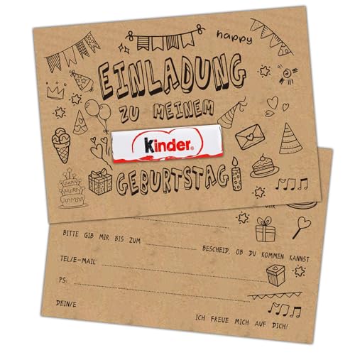 ZELAITE 12 Einladungskarten zum Kindergeburtstag Kraftpapier, DIY EINLADUNGSKARTEN KINDERGEBURTSTAG Junge Mädchen, geburtstagseinladungen inkl. 12 Briefumschlägen (D) von ZELAITE