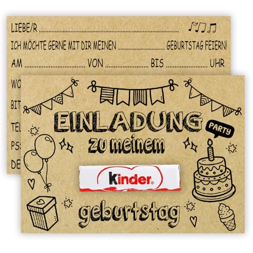 ZELAITE 12 Einladungskarten zum Kindergeburtstag Kraftpapier, DIY EINLADUNGSKARTEN KINDERGEBURTSTAG Junge Mädchen, geburtstagseinladungen inkl. 12 Briefumschlägen (F) von ZELAITE