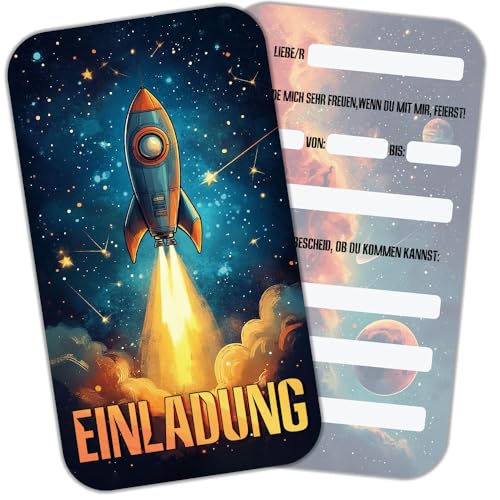 ZELAITE 12 Rakete Einladungskarten Kindergeburtstag für Jungs und Mädchen, Geburtstagseinladungen für Kinder inkl. 12 Briefumschläge, Geburtstagseinladungen,Party deko,Einladung Einschulung (G) von ZELAITE