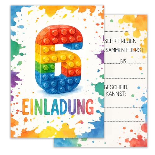 ZELAITE 12 Stück 6. Geburtstag Bausteine Einladungskarten, Baustein Einladungen Kindergeburtstag Mädchen und Junge, Blocks Einladungskarten inkl. 12 Briefumschlägen, Einladungskarten Kids (6) von ZELAITE
