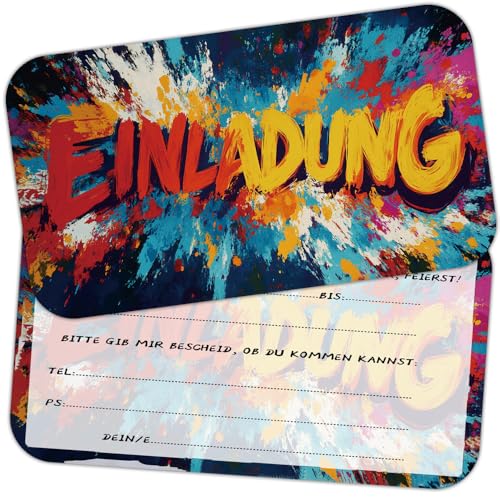 ZELAITE 12 x Original Graffiti Einladungskarten, Graffiti Einladungskarten Kindergeburtstag Junge und Mädchen, Einladung Geburtstag Graffiti, Partyeinladungen,Einschulung Einladungskarten (A) von ZELAITE
