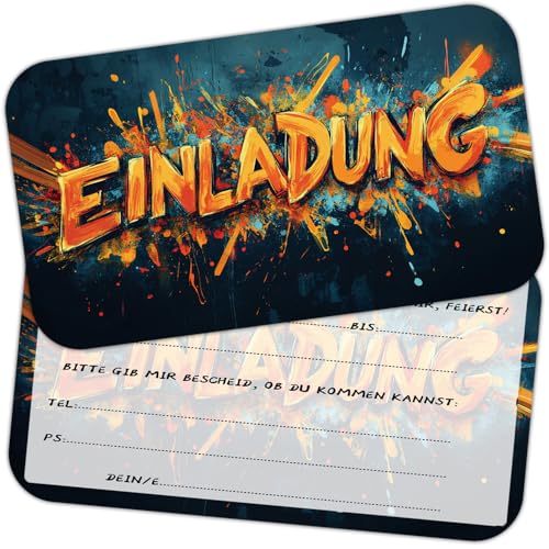 ZELAITE 12 x Original Graffiti Einladungskarten, Graffiti Einladungskarten Kindergeburtstag Junge und Mädchen, Einladung Geburtstag Graffiti, Partyeinladungen,Einschulung Einladungskarten (B) von ZELAITE