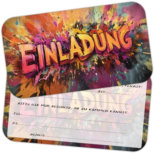 ZELAITE 12 x Original Graffiti Einladungskarten, Graffiti Einladungskarten Kindergeburtstag Junge und Mädchen, Einladung Geburtstag Graffiti, Partyeinladungen,Einschulung Einladungskarten (E) von ZELAITE