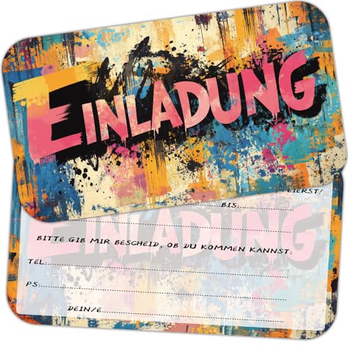 ZELAITE 12 x Original Graffiti Einladungskarten, Graffiti Einladungskarten Kindergeburtstag Junge und Mädchen, Einladung Geburtstag Graffiti, Partyeinladungen,Einschulung Einladungskarten (G) von ZELAITE