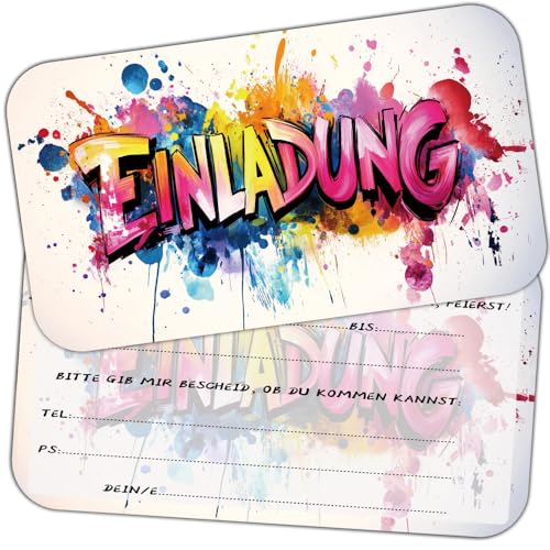 ZELAITE 12 x Original Graffiti Einladungskarten, Graffiti Einladungskarten Kindergeburtstag Junge und Mädchen, Einladung Geburtstag Graffiti, Partyeinladungen,Einschulung Einladungskarten (H) von ZELAITE