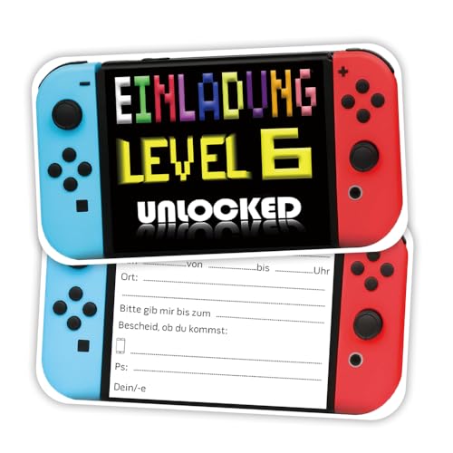 ZELAITE 12x 6. Geburtstag Gaming EINLADUNGSKARTEN KINDERGEBURTSTAG Junge Mädchen, Video Gaming Spiel Einladungskarten, Gaming Geburtstagseinladungen Geburtstagseinladungen Kinder Mädchen Junge (A) von ZELAITE