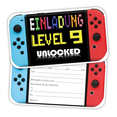 ZELAITE 12x 9. Geburtstag Gaming EINLADUNGSKARTEN KINDERGEBURTSTAG Junge Mädchen, Video Gaming Spiel Einladungskarten, Gaming Geburtstagseinladungen Geburtstagseinladungen Kinder Mädchen Junge (D) von ZELAITE