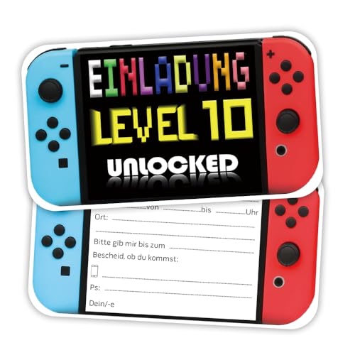 ZELAITE 12x 10. Geburtstag Gaming EINLADUNGSKARTEN KINDERGEBURTSTAG Junge Mädchen, Video Gaming Spiel Einladungskarten, Gaming Geburtstagseinladungen Geburtstagseinladungen Kinder Mädchen Junge (E) von ZELAITE