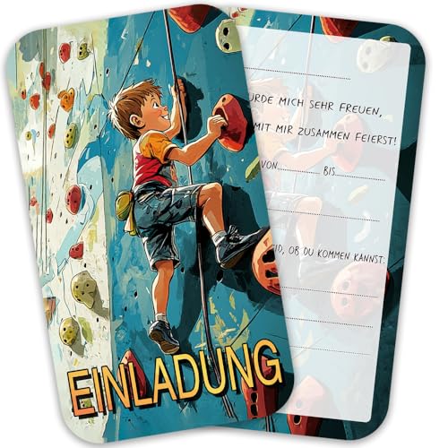 ZELAITE 12x EINLADUNGSKARTEN + passende Umschläge für Jungen & Mädchen Kindergeburtstag, Bouldern und Klettern Einladungskarten Geburtstag (A) von ZELAITE