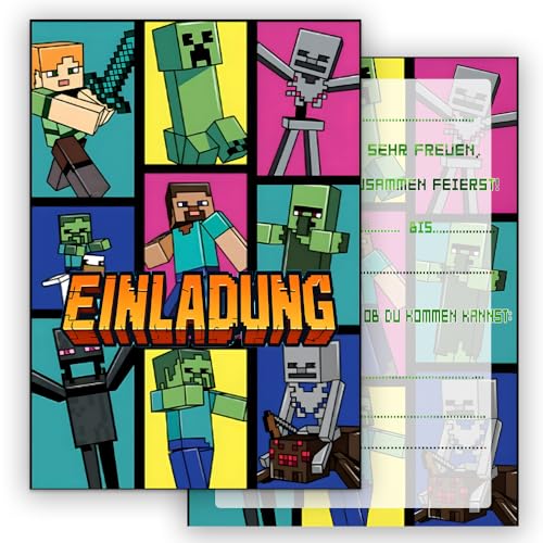 ZELAITE 12x Gaming EINLADUNGSKARTEN KINDERGEBURTSTAG Junge Mädchen, Partyeinladungen, die Gamer PARTY Karten sind die Gamer EINLADUNG für Jungen Mädchen Kinder, inklusive 12 Umschlägen (A) von ZELAITE