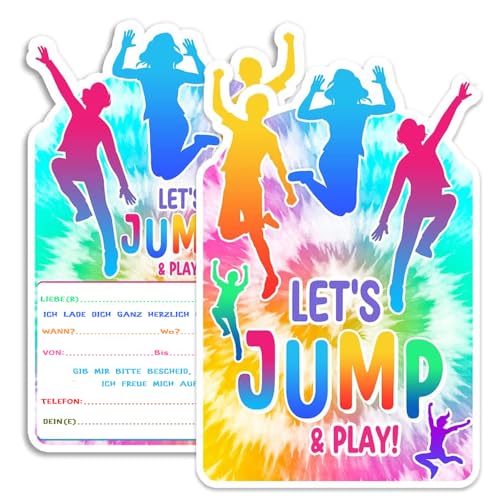 ZELAITE 12x Jump Party EINLADUNGSKARTEN KINDERGEBURTSTAG Junge Mädchen, Jump Party Einladung, Trampolin Einladungskarten Kindergeburtstag (E) von ZELAITE