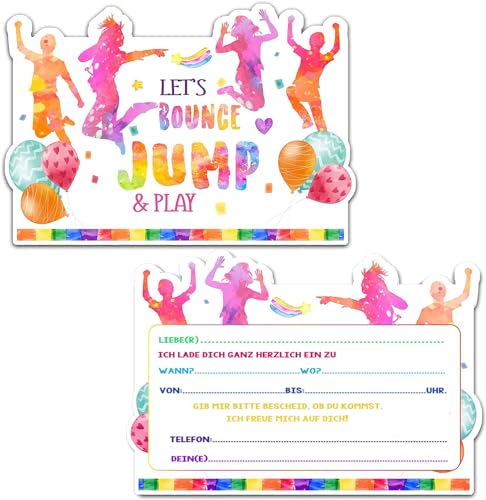 ZELAITE 12x Jump Party EINLADUNGSKARTEN KINDERGEBURTSTAG Junge Mädchen, Jump Party Einladung, Trampolin Einladungskarten Kindergeburtstag (F) von ZELAITE