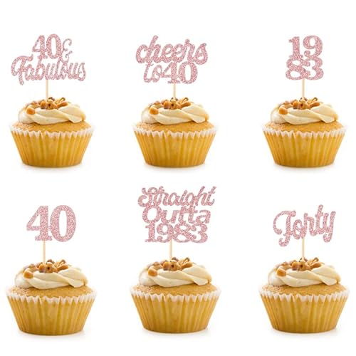 ZELAITE 13 Stück Cupcake Toppers Glitter"Happy 40th Birthday" Kuchen Topper, 1983 Kuchendekoration für 40. Geburtstag Hochzeit Jahrestag Party Kuchen Dekorationen RoseGold (r40) von ZELAITE