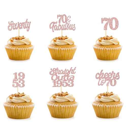 ZELAITE 13 Stück Cupcake Toppers Glitter"Happy 70th Birthday" Kuchen Topper, 1953 Kuchendekoration für 70. Geburtstag Hochzeit Jahrestag Party Kuchen Dekorationen Gold (r70) von ZELAITE