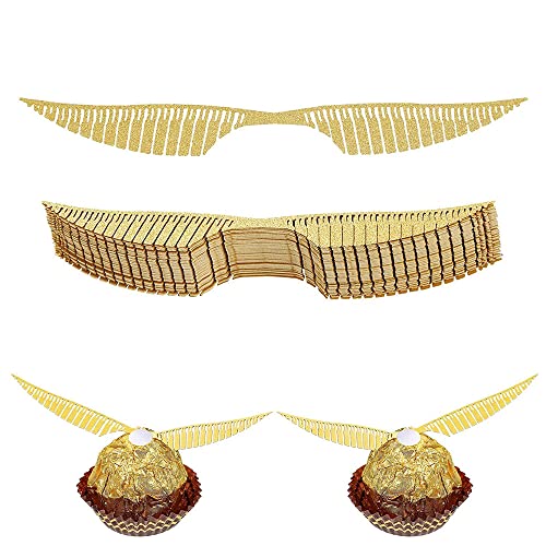 ZELAITE 40 Stück Gold Glitter Flügel Kuchen Dekoration, Dekoration Hexe aus Schokolade Cupcake Topper Gold glänzend Flügel für Bonbons Kuchen Cupcakes Party Mottoparty (C) von ZELAITE