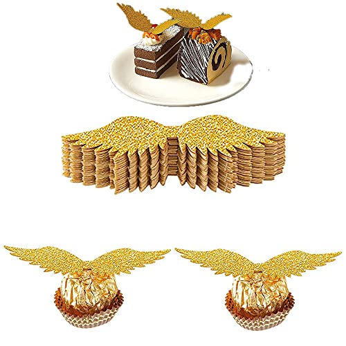 ZELAITE 40 Stück Gold Glitter Flügel Kuchen Dekoration, Gold Flügel Kuchen Deko, Dekoration Hexe aus Schokolade Cupcake Topper Gold glänzend Flügel für Bonbons Kuchen Cupcakes Party Mottoparty (B) von ZELAITE