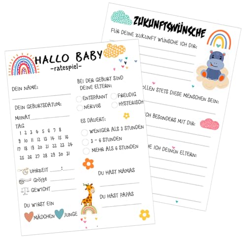 ZELAITE Babyparty Spiele, 25× Babyshower Ratespiel Karten zum Ausfüllen, Babyshower Spiele für Junge und Mädchen, Tolles Spiel für die Babyparty und Gender Reveal Feier (A) von ZELAITE