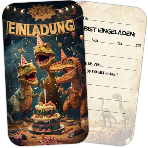 ZELAITE Dino Einladungskarten Kindergeburtstag mit 12 Umschlag, Dinosaurier Geburtstagseinladungen jungen, Dinosaurier Partyeinladungen für Kinder Geburtstag Party Einladung (D) von ZELAITE