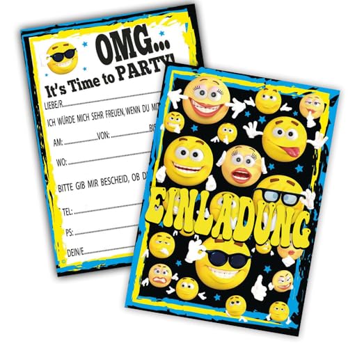 ZELAITE Einladungskarten Für Kindergeburtstag: 12 Smiley Einladungskarten Zum Kindergeburtstag – Perfekte Partyeinladungen Für Einen Spruchhaften Geburtstag! (B) von ZELAITE