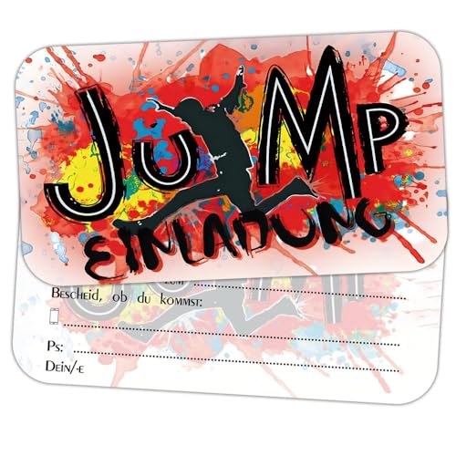 ZELAITE 12x Jump Party EINLADUNGSKARTEN KINDERGEBURTSTAG Junge Mädchen, Trampolin Einladungskarten Zum Kindergeburtstag – Perfekte Partyeinladungen Für Einen Spruchhaften Geburtstag (E) von ZELAITE