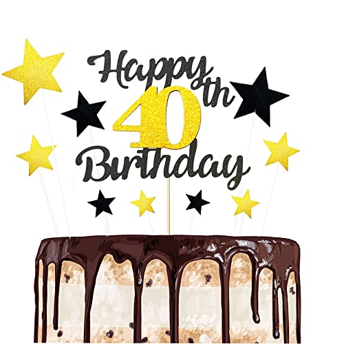 ZELAITE Geburtstag Tortendeko 40, Happy Birthday Tortendeko 40, Glitzer Cake Topper 40 Geburtstag, kuchendeko Geburtstag Jungen, Gold tortendeko Geburtstag Herzen deko (40) von ZELAITE