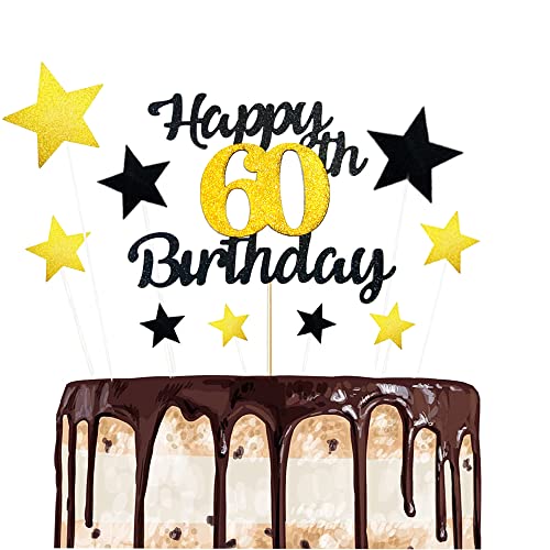 ZELAITE Geburtstag Tortendeko 60, Happy Birthday Tortendeko 60, Glitzer Cake Topper 60 Geburtstag, kuchendeko Geburtstag Jungen, Gold tortendeko Geburtstag Herzen deko (60) von ZELAITE