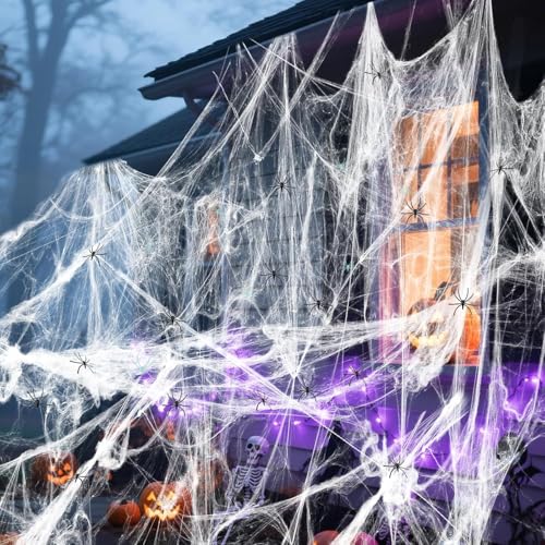ZELAITE Halloween Deko Spinnennetz, Spinnweben Weiß 210g mit 60 Falschen Spinnen, Halloween Party Dekoration, Spinnennetz Deko-Schaurige Atmosphäre für Ihre Feier (A) von ZELAITE