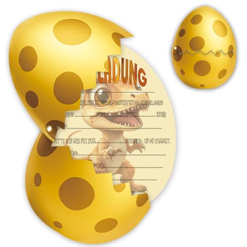 ZELAITE Kindergeburtstag Einladungskarten Dino Partyeinladungen, 12 Einladungskarten Kindergeburtstag Jungs, Dinosaurier Geburtstagseinladungen Jungen, inkl. 12 Briefumschläge (B) von ZELAITE
