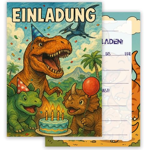 ZELAITE Kindergeburtstag Einladungskarten Dino Partyeinladungen, 12 Einladungskarten Kindergeburtstag Jungs, Dinosaurier Geburtstagseinladungen Jungen, inkl. 12 Briefumschläge (H) von ZELAITE
