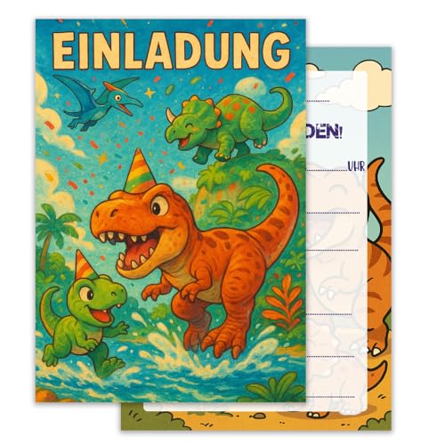 ZELAITE Kindergeburtstag Einladungskarten Dino Partyeinladungen, 12 Einladungskarten Kindergeburtstag Jungs, Dinosaurier Geburtstagseinladungen Jungen, inkl. 12 Briefumschläge (K) von ZELAITE