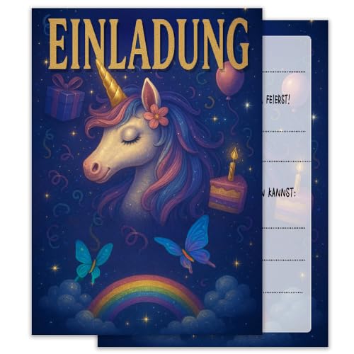 ZELAITE Kindergeburtstag Einladungskarten Einhorn Partyeinladungen, 12 Einladungskarten Kindergeburtstag Jungs, Einhorn Geburtstagseinladungen Jungen, inkl. 12 Briefumschläge (N) von ZELAITE