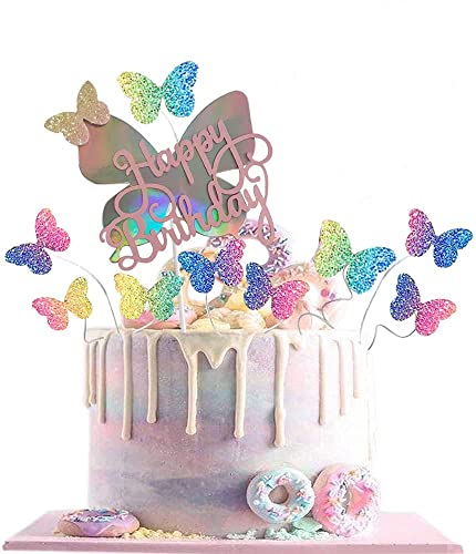 ZELAITE Schmetterlinge Geburtstag Tortendeko Topper Happy Birthday Kuchendekoration Cake Topper für Geburtstag Party, Tortendeko Geburtstag Mädchen, Kuchen deko, Torten Deko (A) von ZELAITE
