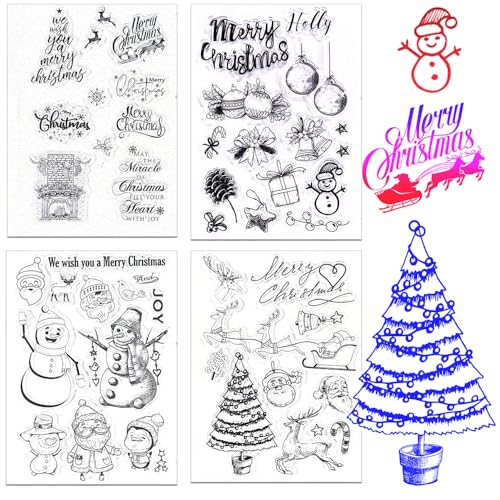 ZELAITE Silikonstempel Weihnachten, Clear Stamps Weihnachtsgrüße, 4 Blätter Clear Stamp Weihnachten, Winter Clear Stempel für DIY Bullet Journal Scrapbooking Fotoalbum Weihnachten Stempelset (A) von ZELAITE