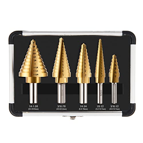 ZELCAN Stufenbohrer-Set, 5 Stück, HSS Titan-Stufenbohrer für Metall, 50 Größen in 5 Hochgeschwindigkeitsstahl, Unibit-Stufenbohrer für Heimwerker, Elektriker, 0,3 cm bis 3,5 cm von ZELCAN