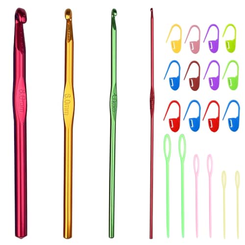 4 Stück Häkelnadel, Häkelnadel Set, Aluminium Stricknadeln Crochet, Multicolor Aluminium Stricknadeln, Inklusive Maschenmarkierern und Kunststoffnadeln mit Großem Öhr 4 Stück Häkelnadel, Häkelnadel Set, Aluminium Stricknadeln Crochet, Multicolor Aluminium Stricknadeln, Inklusive Maschenmarkierern und Kunststoffnadeln mit Großem Öhr von ZELHYEUU