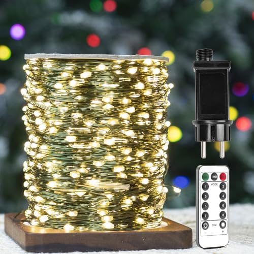 ZELUXDOT 30 m LED Lichterkette – 300 LEDs auf grünem Kupferdraht, wasserdicht, für Innen & Außen, mit Fernbedienung – Perfekt für Weihnachten, Garten, Terrasse, Balkon, Pflanzen & Deko von ZELUXDOT