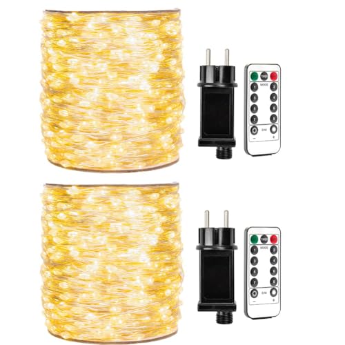 ZELUXDOT LED Lichterkette 2×30 m, 300 LEDs, warmweiß, Kupferdraht, mit Stecker & Fernbedienung, 8 Modi, Timer, wasserdicht, für Schlafzimmer, Innenbereich, Weihnachten, Balkon, Hochzeit, Deko von ZELUXDOT