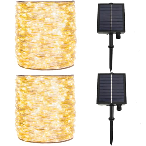 ZELUXDOT Solar Lichterkette Außen 2 Stück, je 30 m – 300 LEDs, solarbetrieben, IP44 wasserdicht, 8 Modi, für Garten, Terrasse, Hochzeit, Baum, Weihnachten, Balkon, Deko von ZELUXDOT