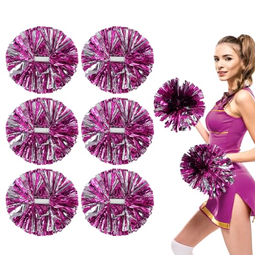 6PCS Cheerleading Poms mit Griff Double End Shiny Cheer Poms für Sport Spiel Party Tanz Feiern (rosarot) von ZEMBSOYA